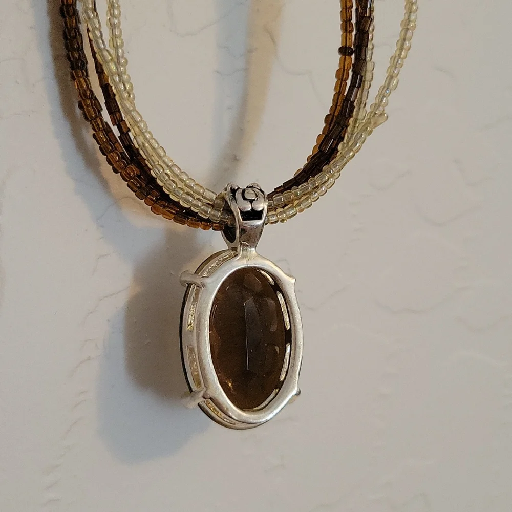 Vintage five string Beaded Necklace w/ Brown Stone - Picture 3 of 6